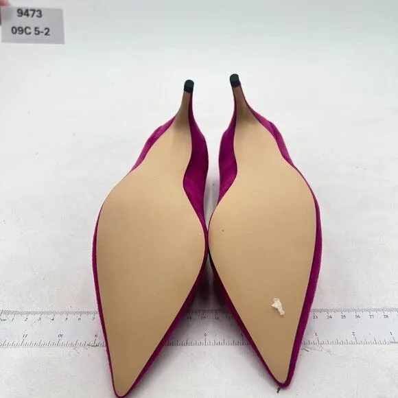 YDN Fuchsia Mid Heels Slip on Loafer Pumps Pointy Toe Slide Suede Prom Shoes