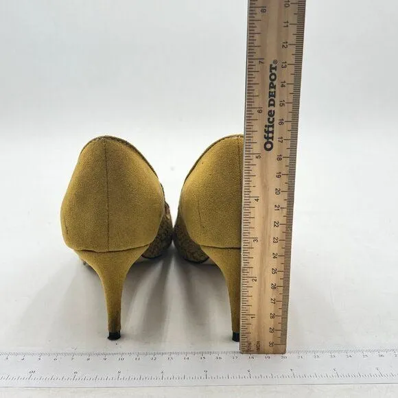 YDN Snakeskin Yellow Mid Heels Slip on Loafer Pumps Pointy Toe Slide Suede Shoe