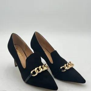 YDN Women's Mid Heels Slip on Loafer Stilettos Pumps Pointy Toe Slide Suede Prom