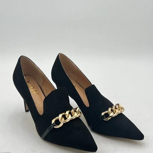 YDN Women's Mid Heels Slip on Loafer Stilettos Pumps Pointy Toe Slide Suede Prom