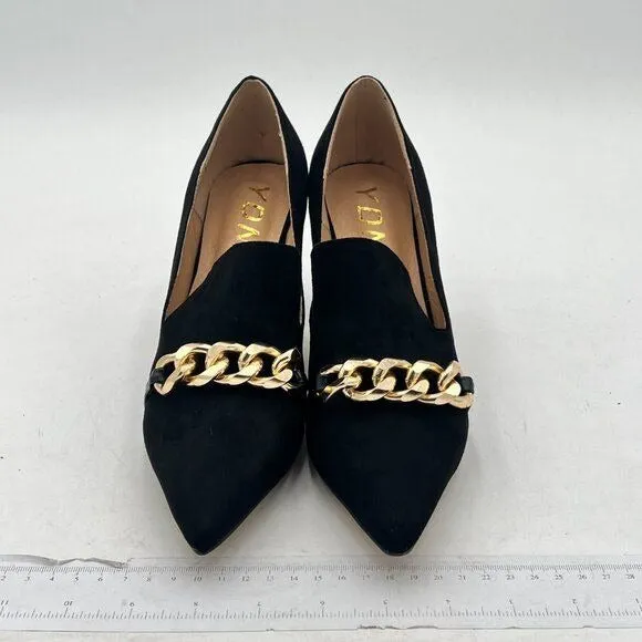 YDN Women's Mid Heels Slip on Loafer Stilettos Pumps Pointy Toe Slide Suede Prom