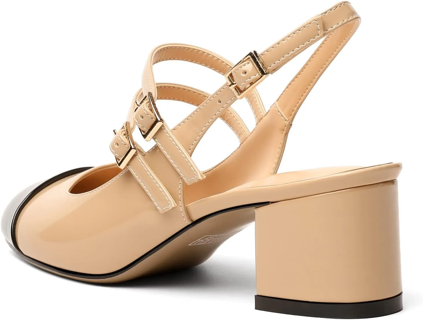 Zamikoo Women's Slingback Heels Round Cap Toe Low Block Heel Pumps with Adjustable Buckle, 2 Inches Heeled Sandals Office Dress Pumps Shoes