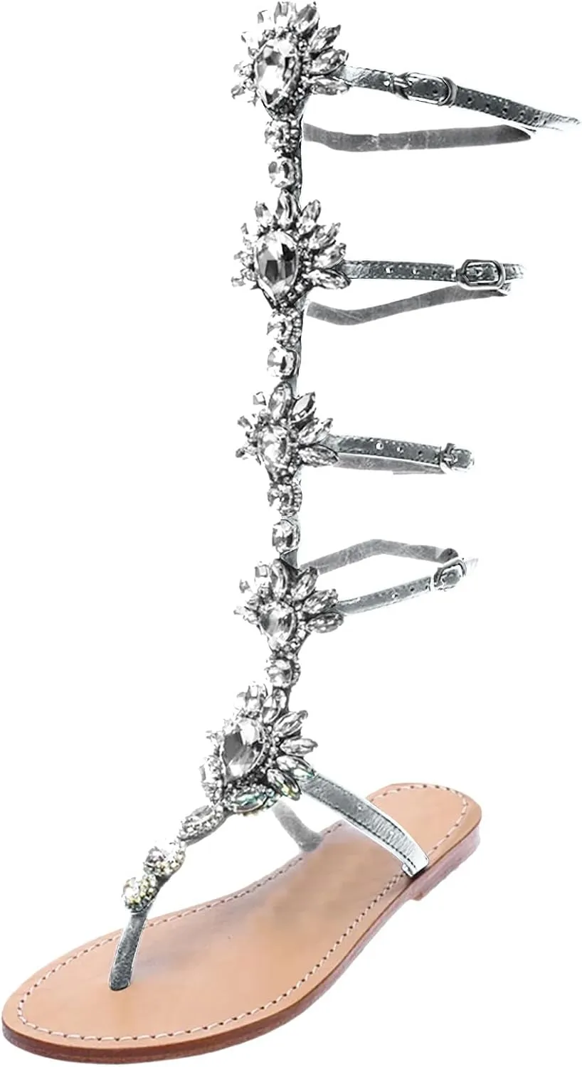 ZBYY Women's Rhinestone Flat Sandals,Flip Flops Beadeed Crystal Jeweled Sandal Summer Gladiator Beach Outdoor Dress Sandals