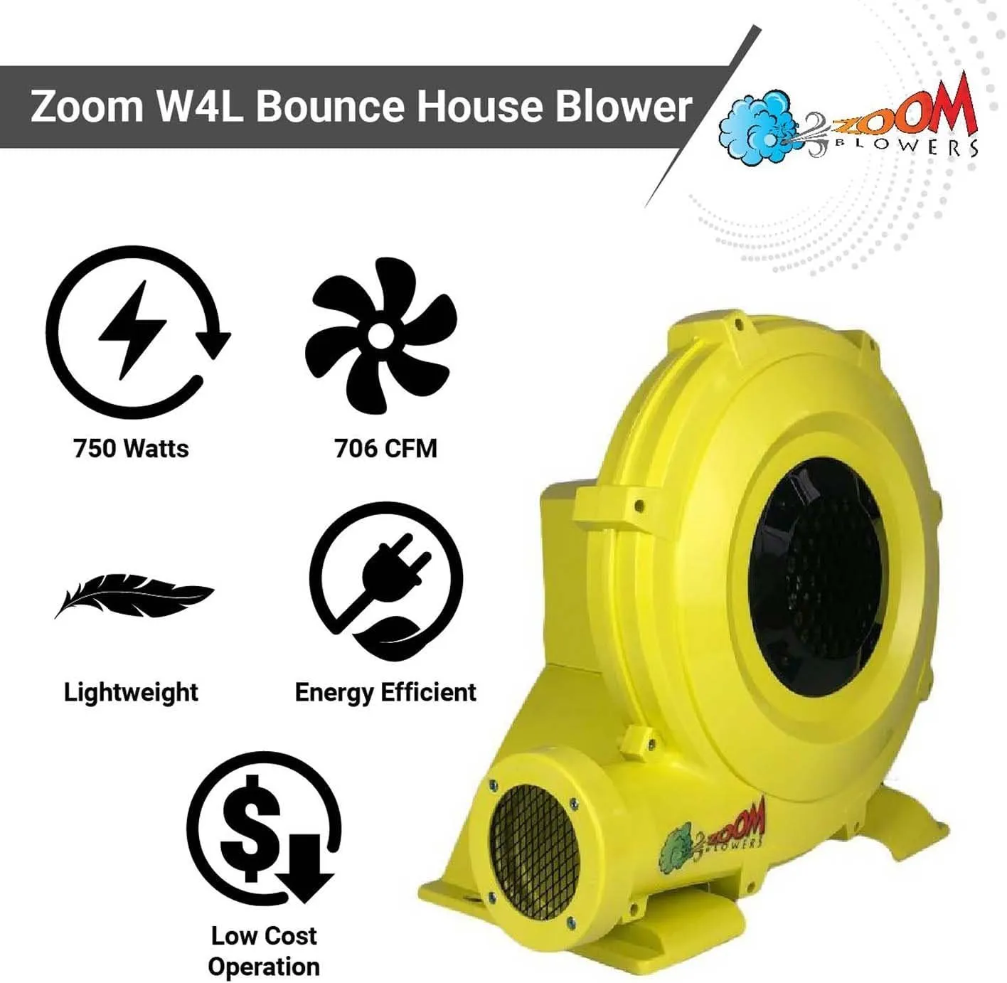 Zoom Blowers Portable Air Pump for Inflatables - Energy Efficient High Power Compact Residential Air Blower for Bounce Houses, Slide Combos, Water Slides and Obstacle Course for Kids